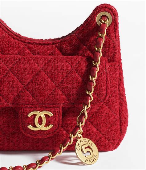 chanel as4323|Small hobo bag, Wool tweed & gold.